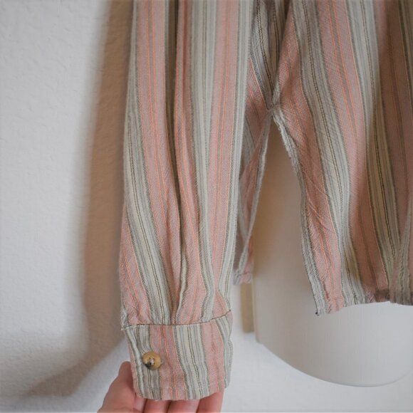 Oneill Sz S Davis Woven Long Sleeve Button Down Top Blouse Striped Boho Beachy - Picture 6 of 16